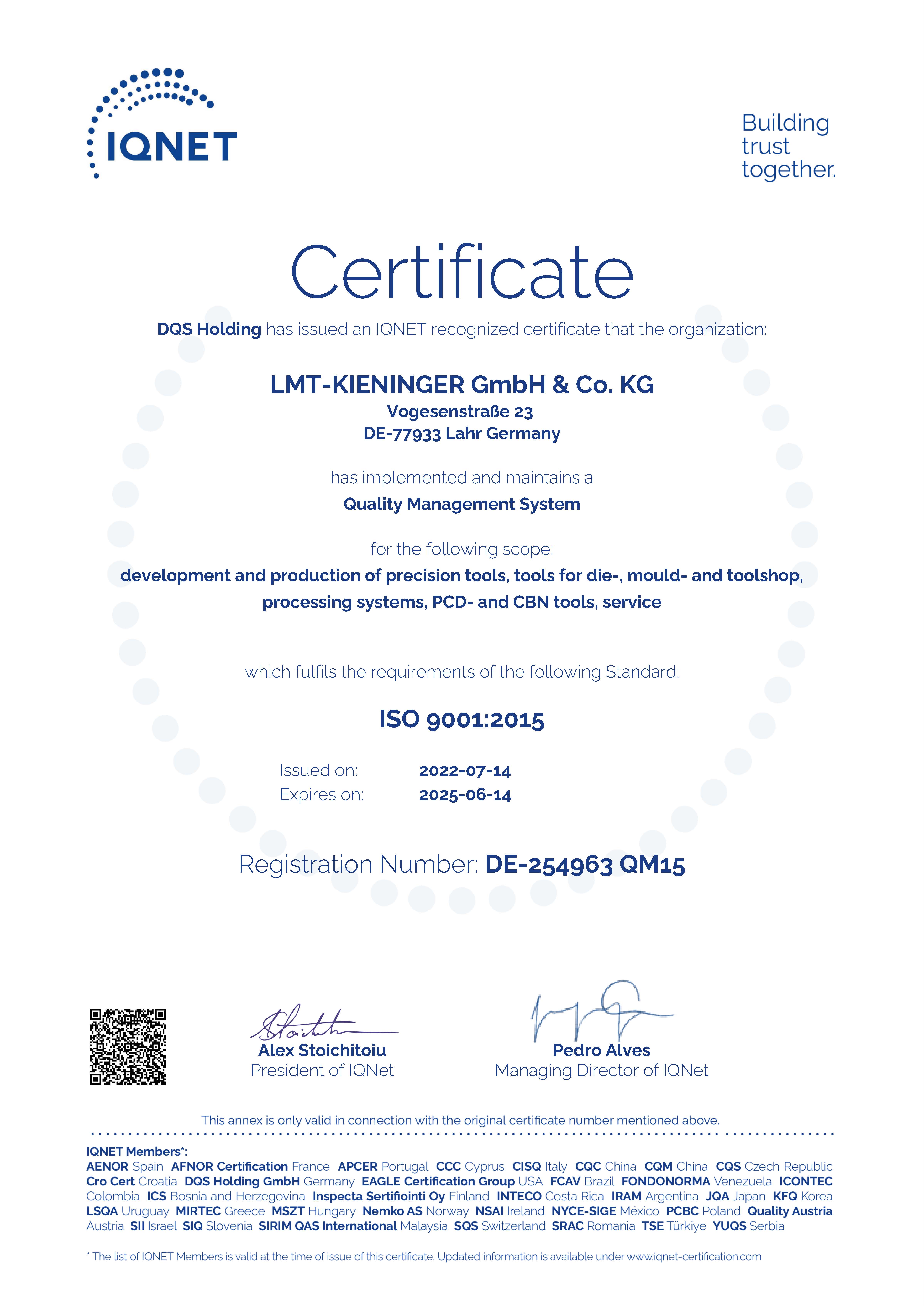 IQNet-Certificate LMT Kieninger