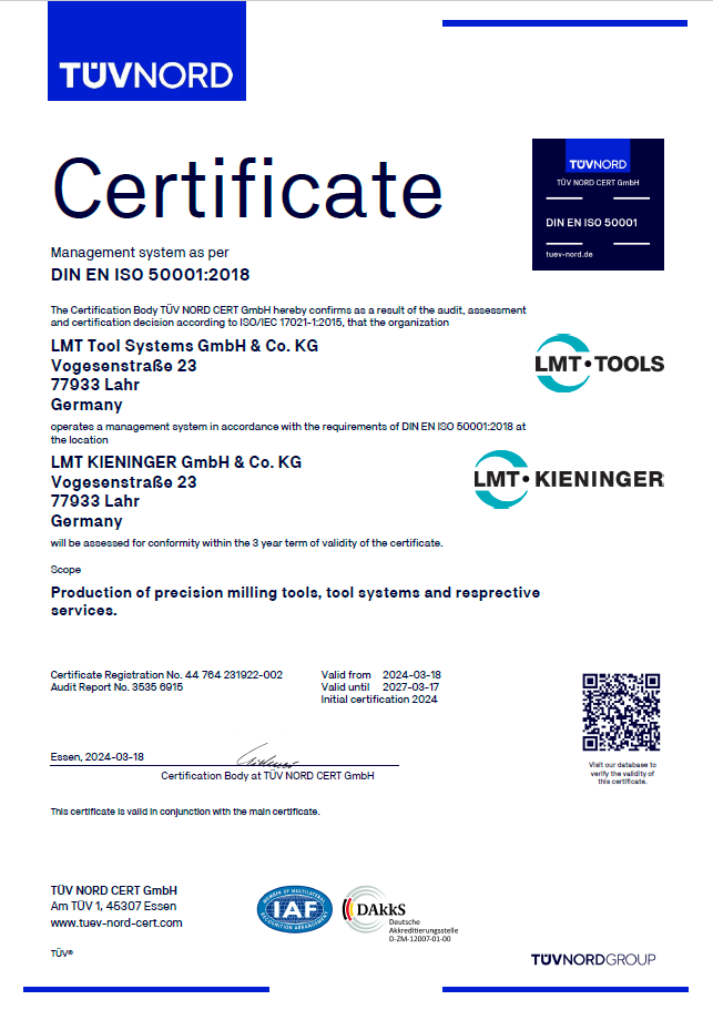 Management System ISO 50001:2018 - LMT Kieninger