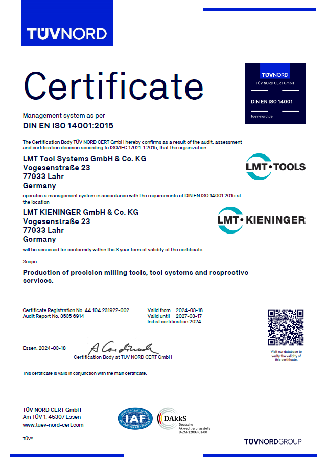 Management System ISO 14001:2015 - LMT Kieninger