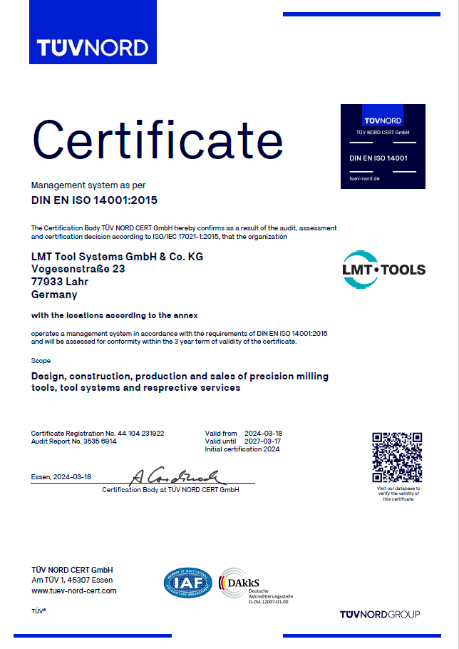 Management System ISO 14001:2015 - LMT Tool Systems
