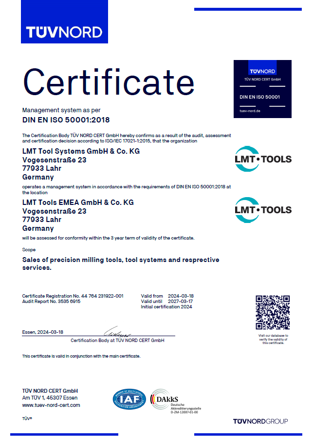 Management System ISO 50001:2018 - LMT Tools EMEA